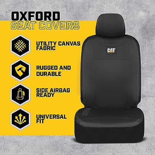 CAT DuraDrive Car Front Seat Cover – (2) pc, Black Oxford, Heavy Duty Protection, Semi-Universal Fit – Durable Water-Resistant Auto Seat Protector for Truck, SUV, Sedan – Easy Install & Washable