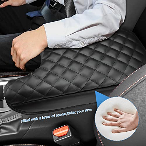 INTGET Car Center Console Armrest Cover for Subaru Crosstrek Accessories 2018-2022 2023 Impreza 2017-2023 Leather Arm Rest Box Lid Cover Seat Protector (Black with Cushion) - color: black with cushion