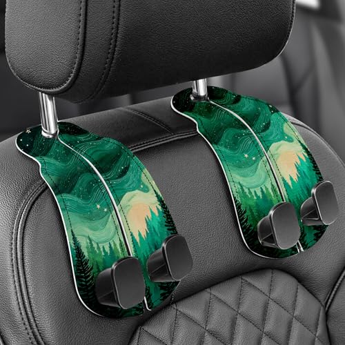 Purse Holder for Car, 2 Pack Heavy Duty Purse Hanger for Car, PU Leather Car Seat Hooks for Purses and Bags, Cute Forest Headrest Organizer for Handbags & Backpacks - color: Car hook - Green Forest A