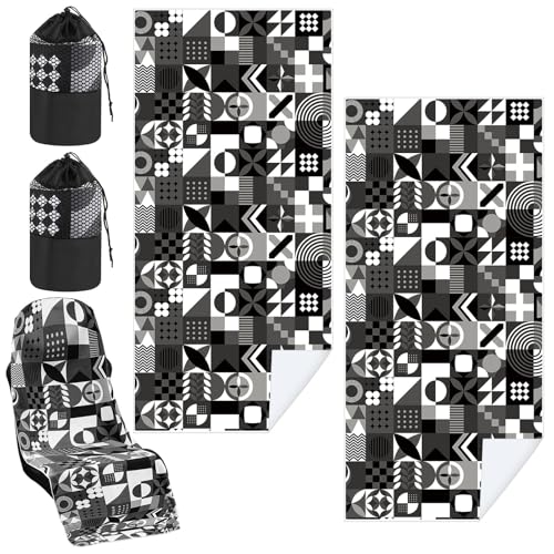 Hahafelt Car Seat Towel Covers with Storage Bag, 63 x 32 Inch Universal Non Slip Waterproof Sweat Protector for Car Truck, Gym Swimming Running, Machine Washable(2 Pack,Black White Abstract) - style: Black White Abstract