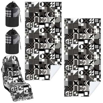 Hahafelt Car Seat Towel Covers with Storage Bag, 63 x 32 Inch Universal Non Slip Waterproof Sweat Protector for Car Truck, Gym Swimming Running, Machine Washable(2 Pack,Black White Abstract) - style: Black White Abstract