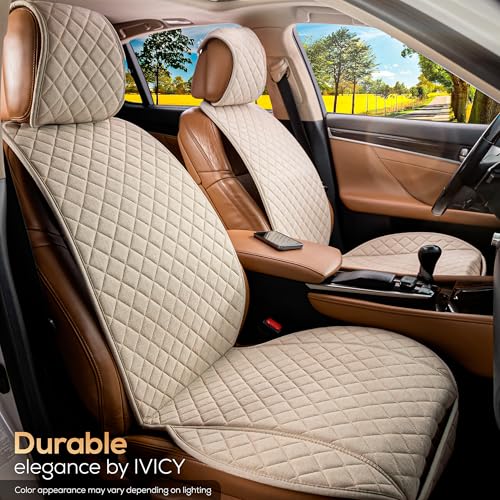 IVICY Faux Linen Front Car Seat Cover – Non-Slip Bucket Seat Protector for Most Cars, SUVs, Vans & Trucks – 1 Seat Cover, Machine Washable, Side-Airbag Friendly, Light Beige - color: BEIGE HYB LN