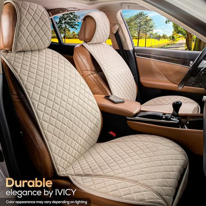 IVICY Faux Linen Front Car Seat Cover – Non-Slip Bucket Seat Protector for Most Cars, SUVs, Vans & Trucks – 1 Seat Cover, Machine Washable, Side-Airbag Friendly, Light Beige - color: BEIGE HYB LN