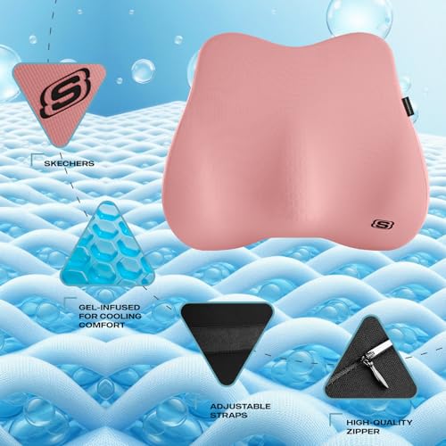 Skechers Lumbar Pillow Premium Gel & Memory Foam, Lumbar Support Pillow for Office,Chair Lower Back Pain Relief Lumbar Pillow,Ergonomic Back Support Pillow for Office Chair,Car,Home,Travel,Pink