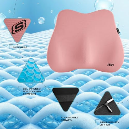 Skechers Lumbar Pillow Premium Gel & Memory Foam, Lumbar Support Pillow for Office,Chair Lower Back Pain Relief Lumbar Pillow,Ergonomic Back Support Pillow for Office Chair,Car,Home,Travel,Pink