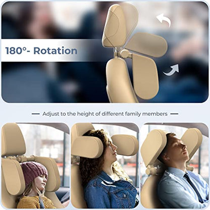 Adjustable Car Headrest Pillow, Road Pal Headrest, U-Shaped Travel Sleeping Pillow for Kids & Adults, Head Neck Support Only Suitable for Car Seat Headrest with Poles, Khaki - color: Khaki