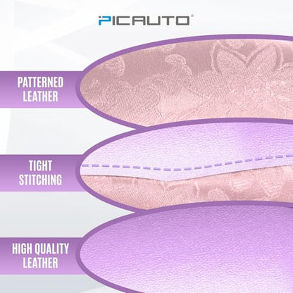 PIC AUTO Steering Wheel Cover, Pink Patterned & Light Purple Leather Patchwork Design, Universal Fit 14.5"–15.5", Anti-Slip, Soft PU Grain Leather, Durable Grip Car Accessory for Girls & Women - color: Pink & Light Purple