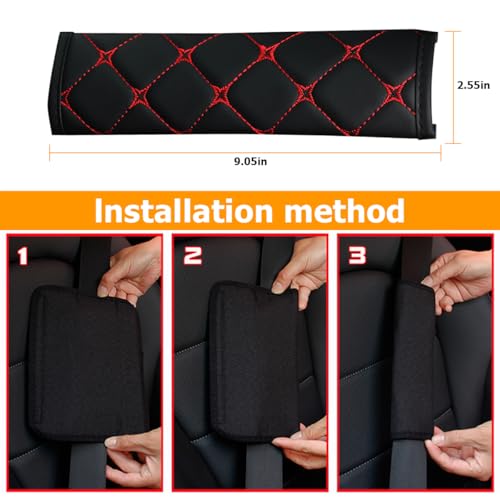 HZEL 2PCS Car Seat Belt Cover, Breathable Leather Automotive Safety Seatbelt Shoulder Strap Protector, Soft Harness Pad to Protect Neck Shoulder, Universal Vehicle Interior Accessories (Red) - color: Red