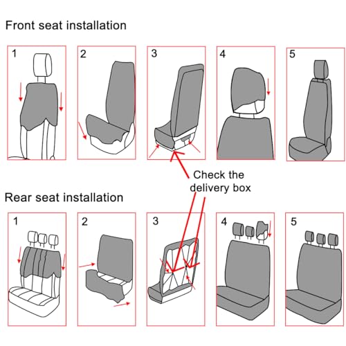 9PCS Full Set Car Seat Covers, Automotive Front and Rear Split Bench Protector Cover Set, Light Breathable Durable Washable, Airbag Compatible, Universal for SUV, Truck, RV, Van, Sedan