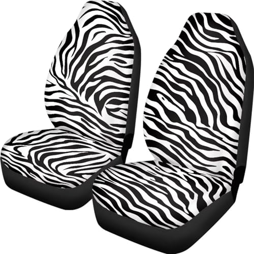 Black-White Zebra Print Car Seat Covers 2pcs Universal Fit Front Car Interior Seat Protectors Polyester Fabric - color: Black-white Zebra