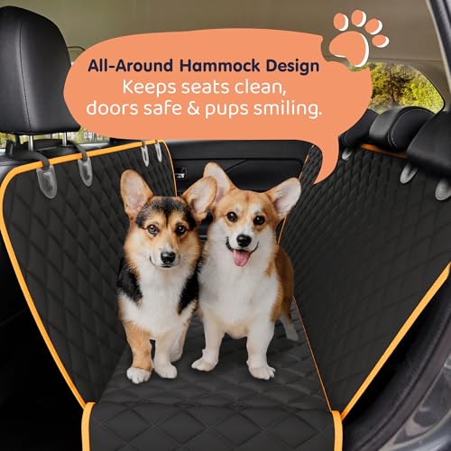 Dog Car Seat Cover for Back Seat, Waterproof Hammock for Car, SUV & Truck, Non-Slip Backseat Cover for Dogs, Heavy-Duty Dog Hammock Style Seat Protector Pets, Easy to Install & Clean
