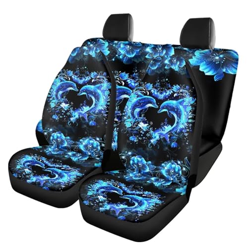 Dolphin Car Interior Accessories Dolphin Car Seat Covers Full Set of 4 Pcs Universal Automotive Seat Cute Cushion Pads Driver Seat Blanket Split Bench Back Protector,Truck SUV Van - color: Blue Dolphin