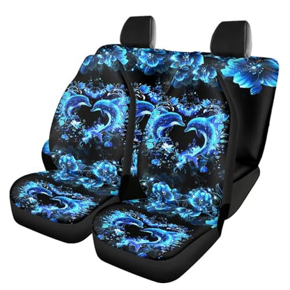 Dolphin Car Interior Accessories Dolphin Car Seat Covers Full Set of 4 Pcs Universal Automotive Seat Cute Cushion Pads Driver Seat Blanket Split Bench Back Protector,Truck SUV Van - color: Blue Dolphin