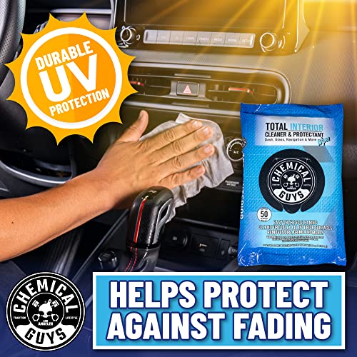 Chemical Guys Total Interior Cleaner & Protectant Wipes – 50 Pack Multi Surface Car Interior Cleaning Wipes for Dashboards, Doors and Seats – Safe for Trucks, SUVs, RVs and Home Use