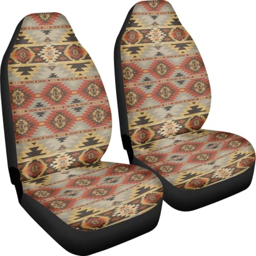 Pehede Car Seat Cover Tribal Abstract Geometric Ethnic Pattern Front for Cars, Easy to Install Cover Set, Accessories Auto Trucks Van SUV,2 Packs - color: Multi36