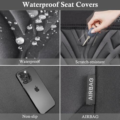 CAR PASS Neoprene Waterproof Seat Covers Two Front, Wetsuit Car Seat Covers 2pcs Universal Fit for Vans, Truck, SUV, 3D Tyre Embossed Seat Covers Anti Slip with Armrests, Aibag Compatible(Black Gray) - color: Black and Charcoal Neoprene, size: Two Front