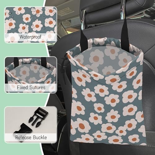 Groovy Flowers Car Garbage Bag,Daisy Waterproof Small Car Trash Bag Hanging Back of Seat,Drawstring Hanging Car Trash Bag with Adjustable Buckle for Car Accessories - color: Groovy Flowers