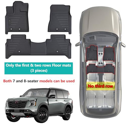 2 Rows Floor Mats for 2025 Nissan Armada 7 and 8 Passenger Models,TPE All Weather Protection Car Floor Liners Accessories | Front & Second Rows, 3-Pc - size: 2025 Armada Floor Mats
