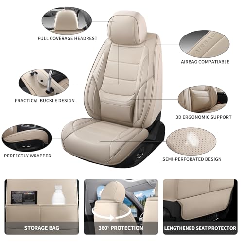 Car Seat Covers Full Set Custom Fit for Chevrolet/Chevy Cruze 2011-2019 -Premium Faux Leather with Lumbar Support, Breathable, Waterproof, Anti-Slip, Durable, Easy to Install (Beige,Full Set) - color: Style1-Beige, size: Fit for Cruze full set