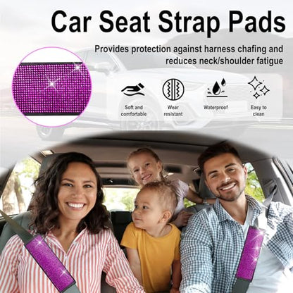 2 PCS Bling Car Seat Belt Shoulder Pads, Bling Seat Belt Covers with Bling Rhinestones, Car Accessories Seatbelt Strap Pad with Crystal Diamond for Car, Truck, SUV (Pink Diamond) - color: Pink