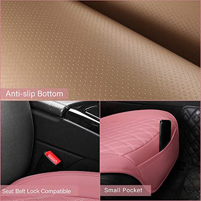 Universal Front Leather Car Seat Covers Pink 2 Pcs Luxury Seat Covers, Anti-Slip Waterproof Auto Driver Cushions Fit SUV Pickup Van Sedan, Chevy Silverado GMC Sierra Dodge Ram Tacoma Ford - color: Pink-FRONT PAIR