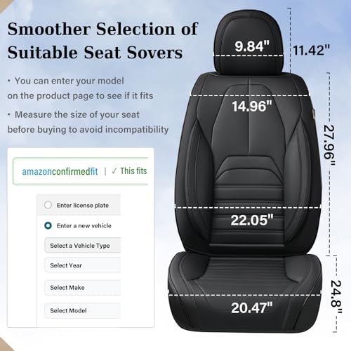Coverado Seat Covers, Car Seat Covers Front Seats, Automotive Seat Covers, Waterproof Nappa Leather Car Seat Cover, Car Seat Cushion, Black Seat Covers Carseat Cover Universal Fit for Most Cars - color: Black-A, size: Front