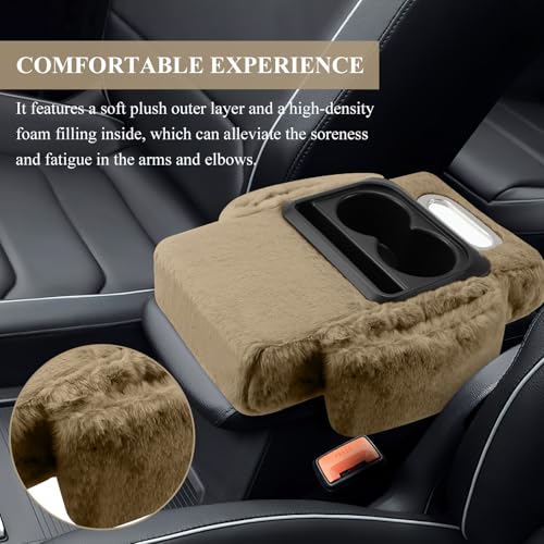wuyaoyao Car Center Console Armrest Pillow, 13.78"×7.87"×2.76" Soft Plush Arm Rest Cover for Cars, 5-in-1 Warm Fluffy Auto Armrest Cushion Pad w/Pocket, Tissue Box, Cup Holder (Yellow) - color: Yellow