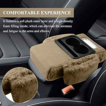 wuyaoyao Car Center Console Armrest Pillow, 13.78"×7.87"×2.76" Soft Plush Arm Rest Cover for Cars, 5-in-1 Warm Fluffy Auto Armrest Cushion Pad w/Pocket, Tissue Box, Cup Holder (Yellow) - color: Yellow