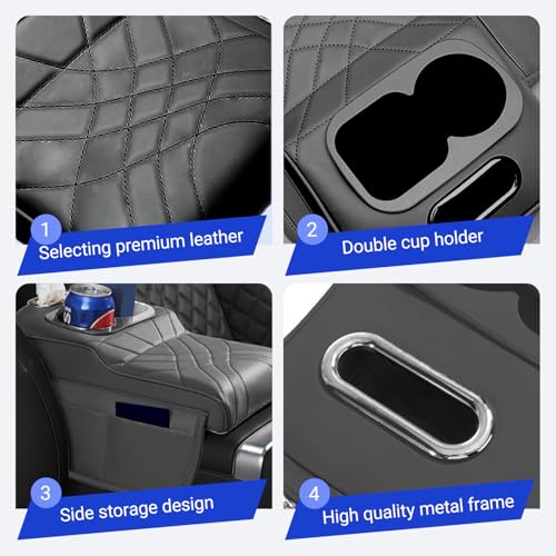 Upgraded Car Center Console Cover,PU Leather Car Armrest Cover Cushion Contains High Elasticity Sponge with 2 Storage Bags Tissue Box (Black-A)