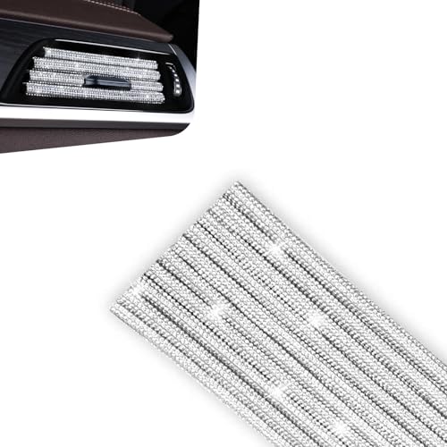 10PCS Bling Car Vent Outlet Trim, Sparkling Rhinestone AC Vent Decoration Strip, ABS Scratch-resistant Auto Interior Protective Accessory, Universal for Most Cars Trucks SUVs (White)