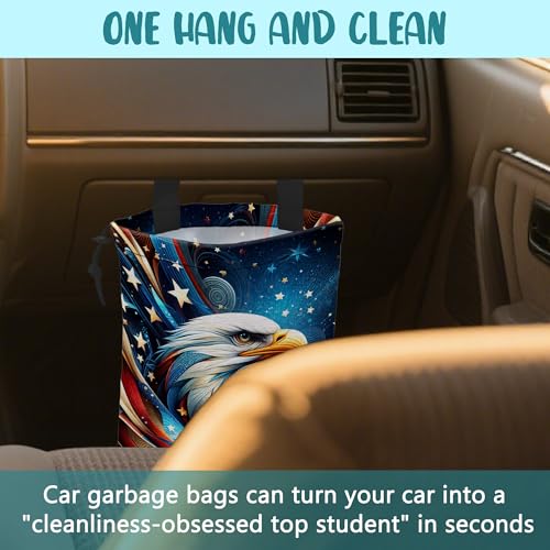 Car Garbage Bag American Flag and Bald Eagle Drawstring Car Trash Bag Hanging for Back Seat with Adjustable Buckle Canvas Vehicle Trash Can Easy-to-Install - color: American Flag and Bald Eagle