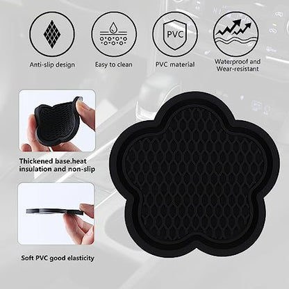 GArhomxy Non-Slip Cup Coaster, 4pcs Universal Shaped Coaster, PVC Flower, Crystal Car Interior (Black) - color: Black