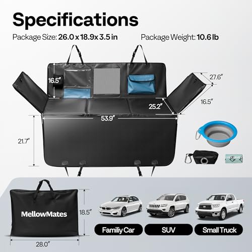 Dog Car Seat Cover for Back Seat 53", Upgraded PU Leather Back Seat Extender with Hard Bottom Holds 400LBS, Waterproof Anti-Scratch, Backseat Cover for Dogs in Car, SUV & Small Truck - size: Large