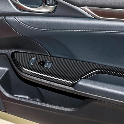 Car Window Lift Control Switch Panel Cover Decals for 2016-2021 Honda Civic 10th Gen Accessories ABS Carbon Fiber Stickers, Not for Coupe Model - color: Window Control Switch