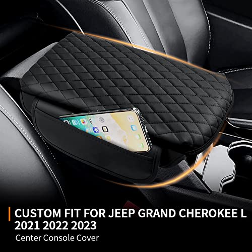 Custom for Center Console Cover Jeep Grand Cherokee L 2021-2025 2026/Jeep Grand Cherokee WL 2022-2026 Armrest Cover Accessories Leather Armrest Seat Box Cover Protector with Pockets Storage Bag - size: Jeep Grand Cherokee L 2021-2025 2026