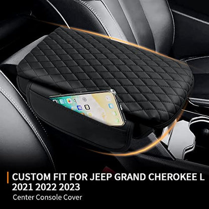 Custom for Center Console Cover Jeep Grand Cherokee L 2021-2025 2026/Jeep Grand Cherokee WL 2022-2026 Armrest Cover Accessories Leather Armrest Seat Box Cover Protector with Pockets Storage Bag - size: Jeep Grand Cherokee L 2021-2025 2026