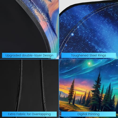 Car Windshield Sunshade | Innovative No-Light-Pass Technology for Maximum Protection | Foldable Sun Shade - color: Aurora & lake
