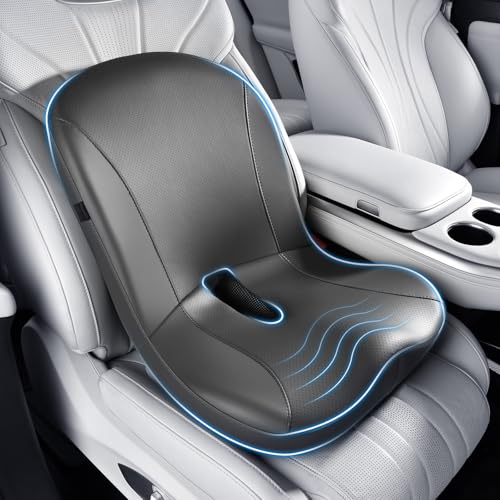 Coverado Car Seat Cushion and Lumbar Support Pillow One Piece, Napa Leather Memory Foam Ergonomic Back Support Driving Seat Cushion for Back Pain, Non-Slip Washable Cushion for Car, Driver, Office - color: Gray, size: Seat Cushion