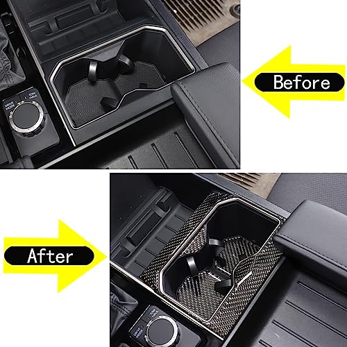 Car Front Seat Central Armrest Cup Holder Cup Panel Trim Sticker Compatible with Toyota Tundra/Sequoia 2022-2024 Real Carbon Fiber Center Console Cup Holder Decorative Frame Protect Cover Accessories - size: Central Control Cup Holder Panel Trim Sticker