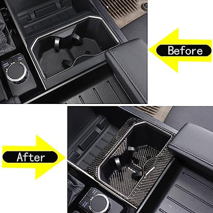 Car Front Seat Central Armrest Cup Holder Cup Panel Trim Sticker Compatible with Toyota Tundra/Sequoia 2022-2024 Real Carbon Fiber Center Console Cup Holder Decorative Frame Protect Cover Accessories - size: Central Control Cup Holder Panel Trim Sticker