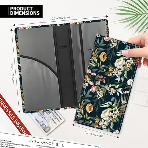 Leather Car Registration and Insurance Card Holder, Cute Car Accessories Vehicle Glove Box Car Organizer for Documents, Cards, License Boho Luxury Flowers - color: Boho Luxury Flowers
