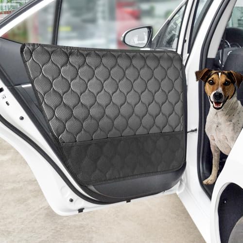 Dog Car Door Protector Universal Extra Thick & Big Pet Vehicle Door Guard Cover with Storage Pockets for Sedans, Trucks, SUVs, Anti-Scratch Nonslip Machine Washable Black (2 Pack)