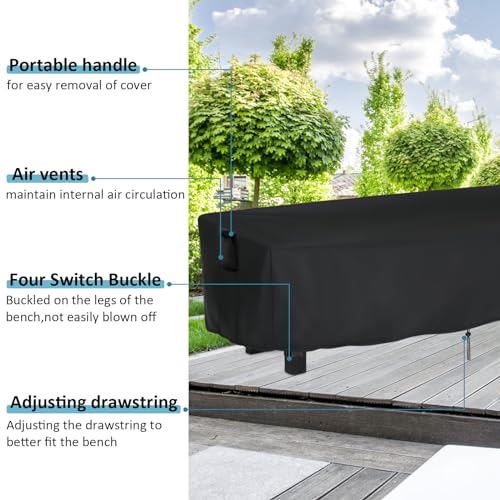 Kingling Outdoor Bench Cover Rectangle, Wood Bench Cover Waterproof Patio Bench Covers for Outdoor Furniture Long Chair Covers, 63" W x 15" D x 18" H