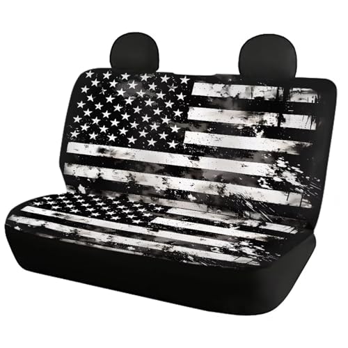 FUSURIRE Black USA Flag Print Car Seat Cover Full Set Car Seat Covers, Front Bench Seat Protector Full Set of 4 for Women Men Universal Fit for Most Vehicle，Independence Day - color: Black USA Flag Print
