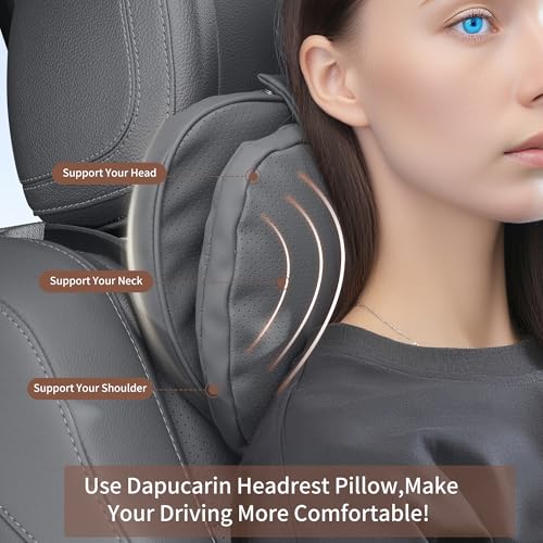Car Headrest Pillow for Driving, Dual-Sided Leather Design Neck Pillow, Breathable Softness Neck Support, Universal Fit Head Rest Travel Pillow, Gray, 1 Pack - color: Gray