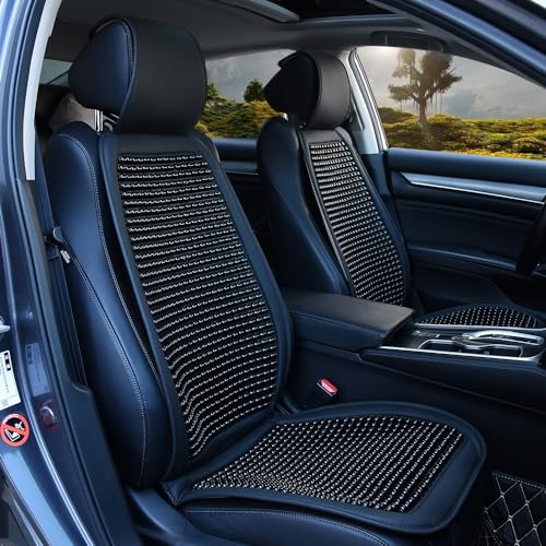 Blueshyhall Cooling Wooden Beaded Car Seat Cover Comfortable Massage Support Cushion for SUV Auto Office Home Seat Chair - Black 2 Pcs - color: Black