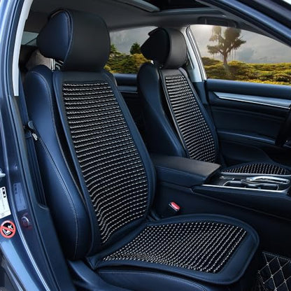 Blueshyhall Cooling Wooden Beaded Car Seat Cover Comfortable Massage Support Cushion for SUV Auto Office Home Seat Chair - Black 2 Pcs - color: Black