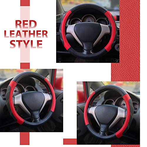 Elantrip Leather Steering Wheel Cover 15 1/2 to 16 inch Universal Large Grip Breathable for Car Truck SUV Jeep Anti Slip Black and Red - color: Black and Red, size: 15 1/2 - 16 Inch