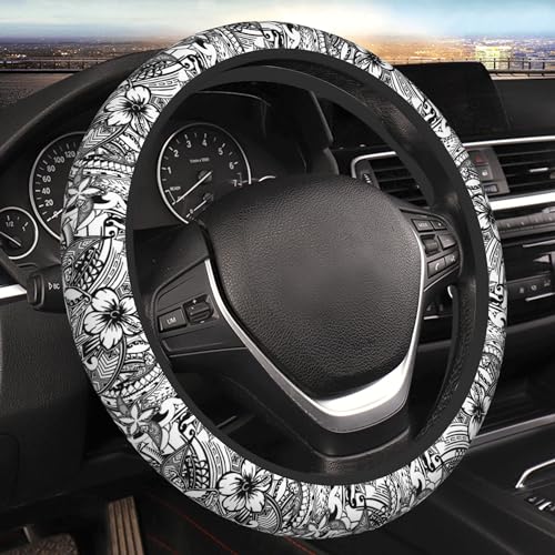 Hawaiian Polynesian Tribal Tatoo Car Steering Wheel Cover for Women Men 14-15 Inch Stretch Cloth Anti-Slip Wrap Protector Case Fit Universal Auto Accessories Decor Sweat Absorption - color: Hawaiian Polynesian Tribal Tatoo Print Comforters
