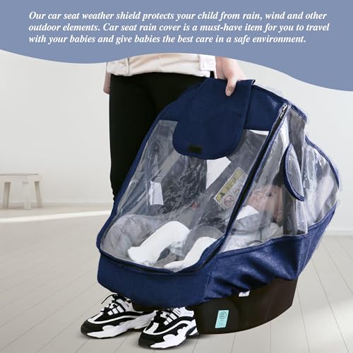 Miracle Baby Car Seat Rain Cover, Universal Infant Car Seat Weather Shield with Storage Bag,Waterproof Baby Car Seat Cover with Breathable Ventilation, Baby Travel Accessories (Navy Blue) - color: Navy Blue